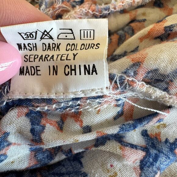 Slide Show Blue Floral Wide Leg Short Puff Sleeve Belted Cropped Jumpsuit Sz 10 - Picture 10 of 10